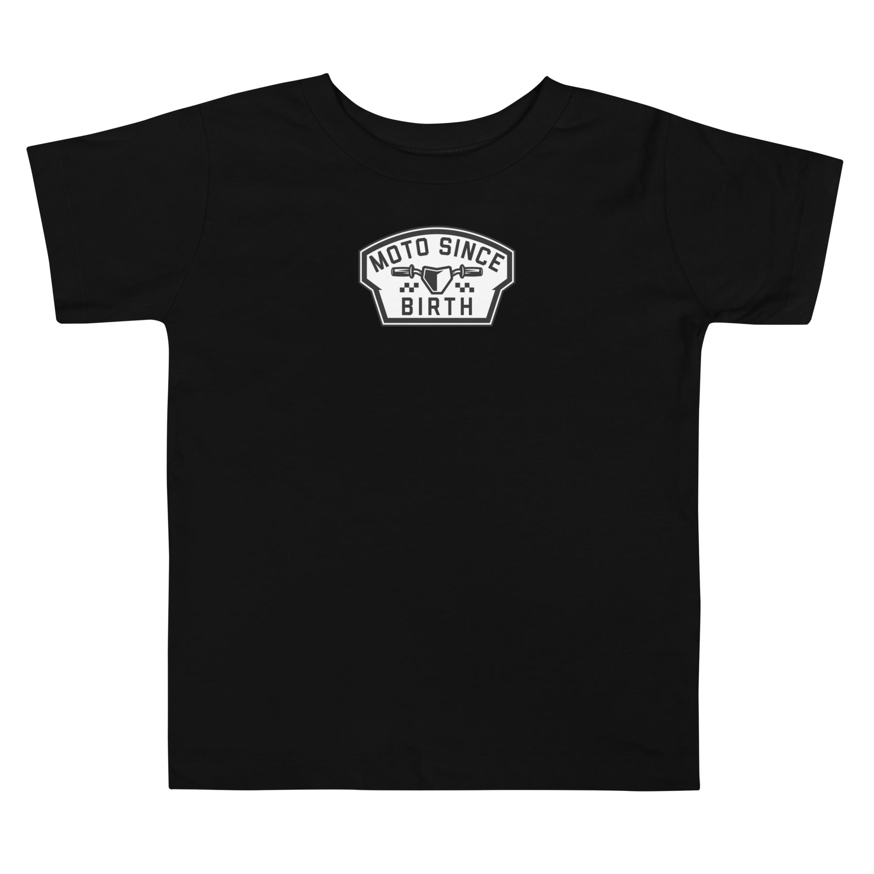 Moto Since Birth toddler motocross graphic tee in black, front