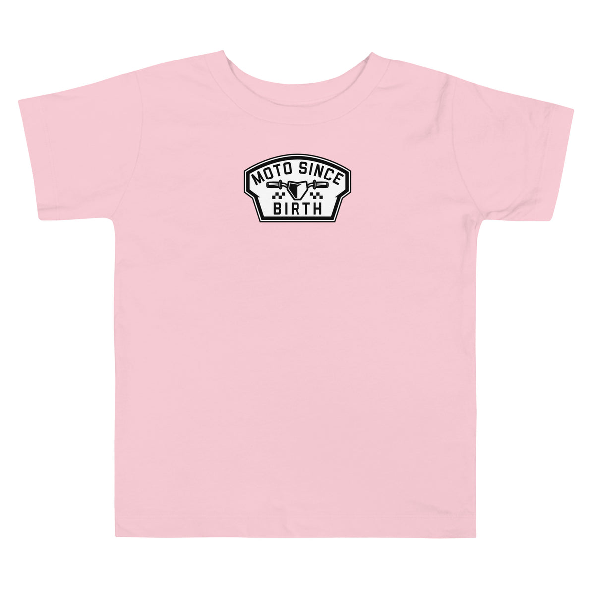 Moto Since Birth toddler motocross graphic tee in pink, front