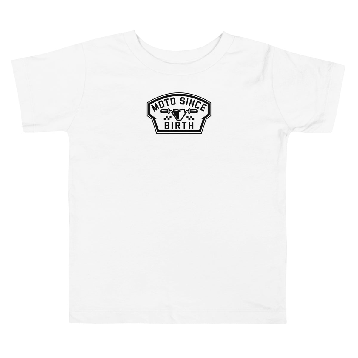 Moto Since Birth toddler motocross graphic tee in white, front