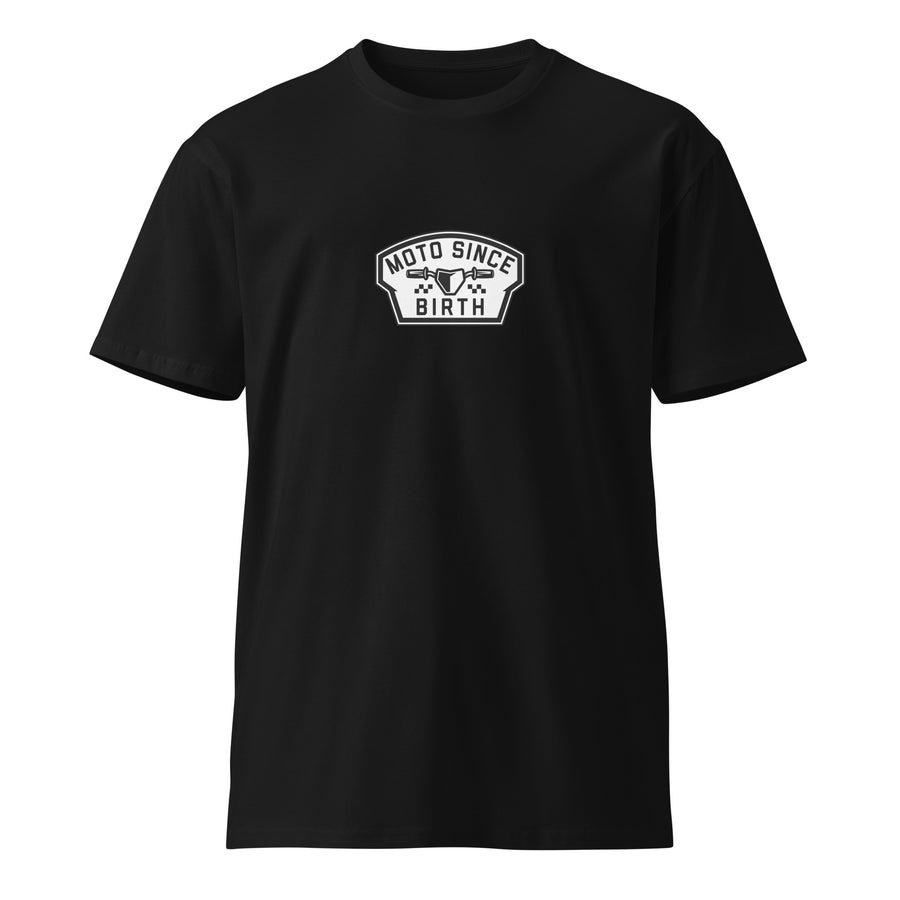 Moto Since Birth dads motocross graphic tee in black, front