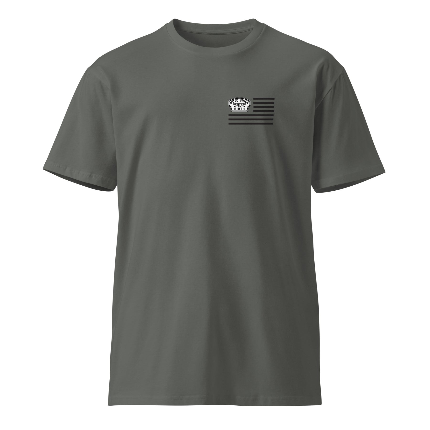 Moto Since Birth Moto Patriot t-shirt in charcoal, front