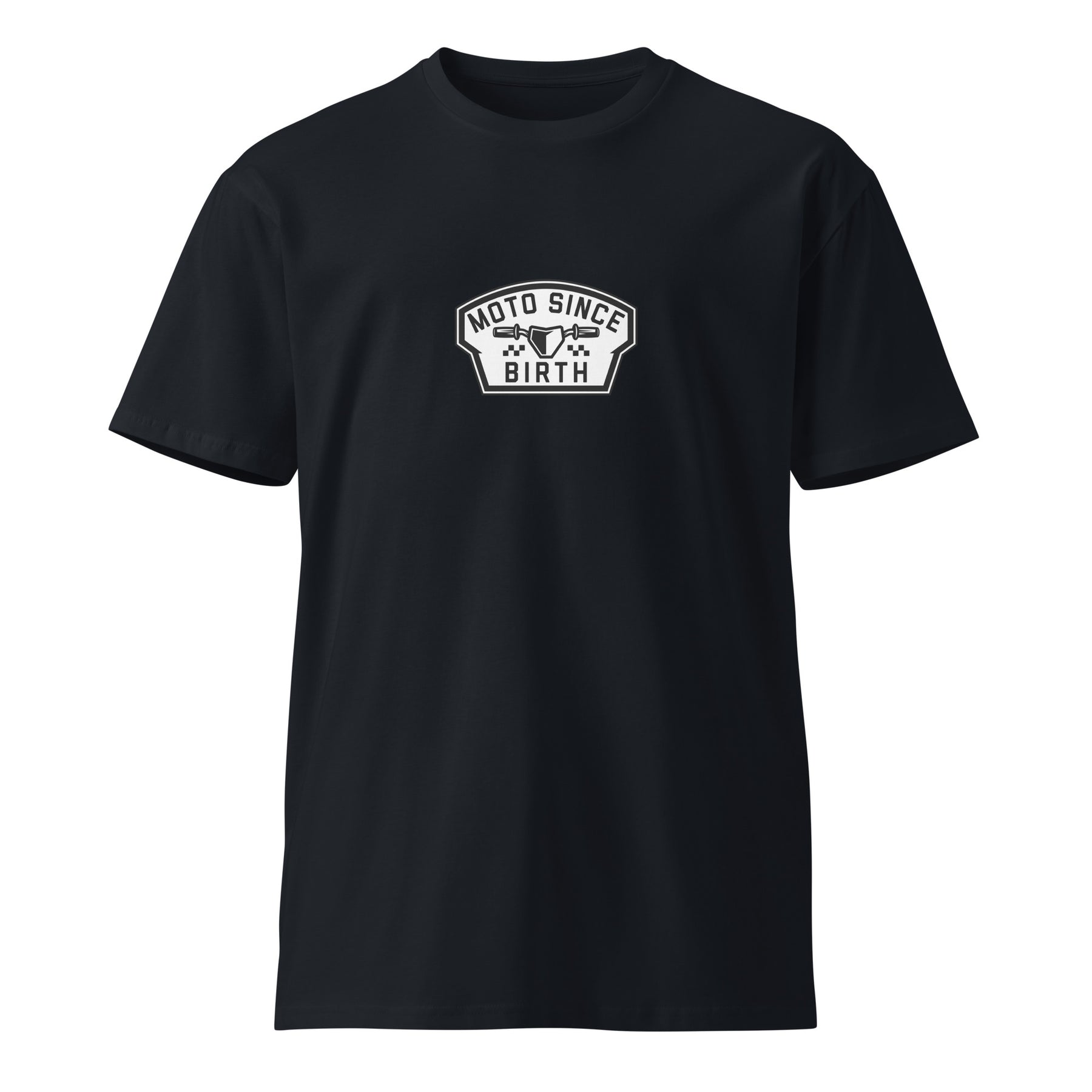 Moto Since Birth dads motocross graphic tee in navy, front