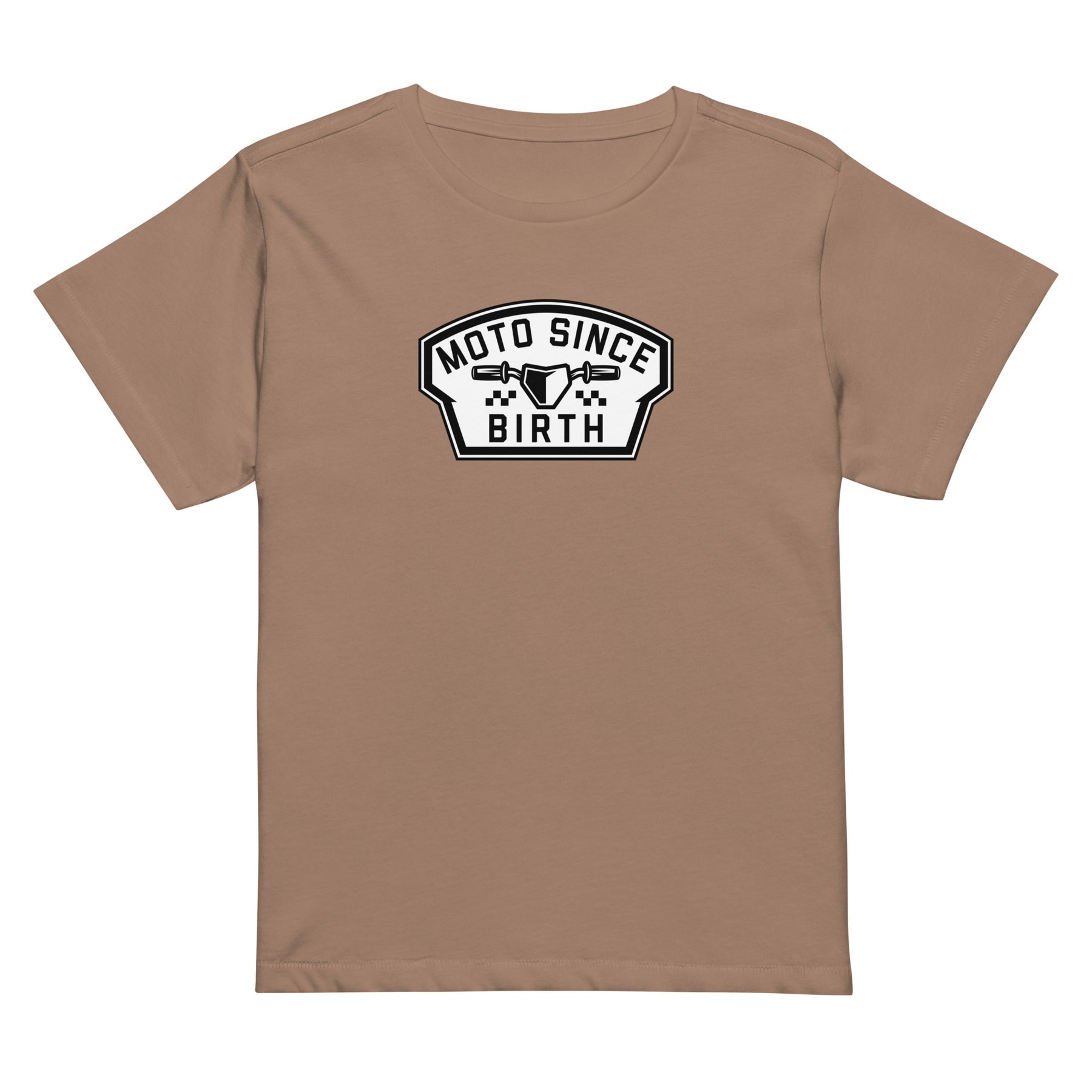 Moto Since Birth moms motocross graphic tee in latte, front