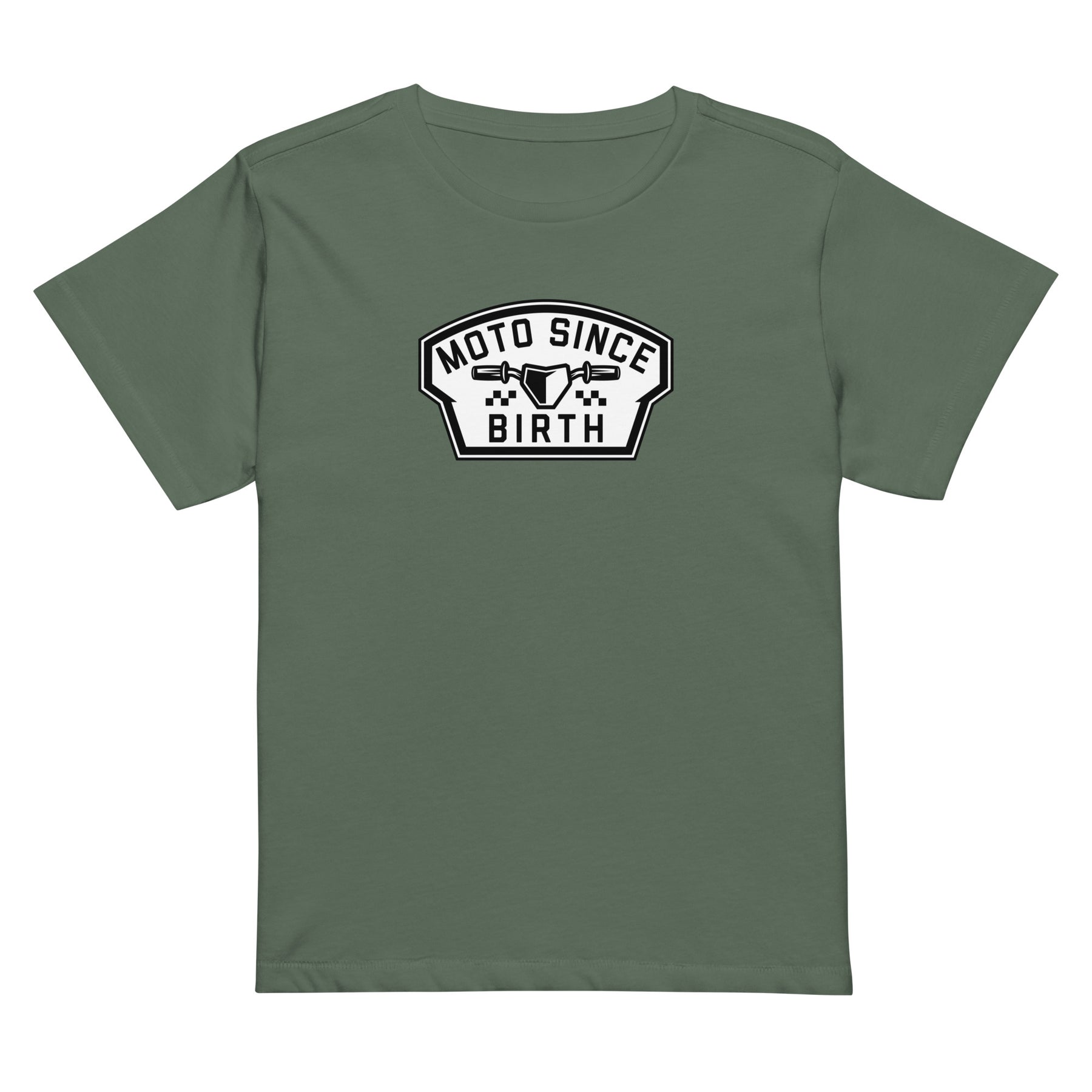 Moto Since Birth moms motocross graphic tee in pine, front