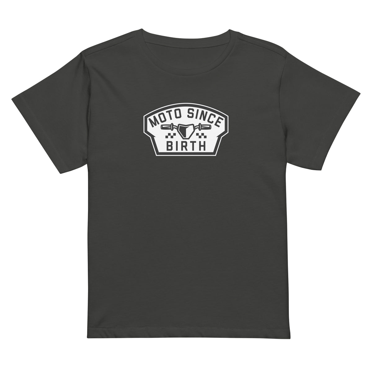 Moto Since Birth moms motocross graphic tee in vintage black, front