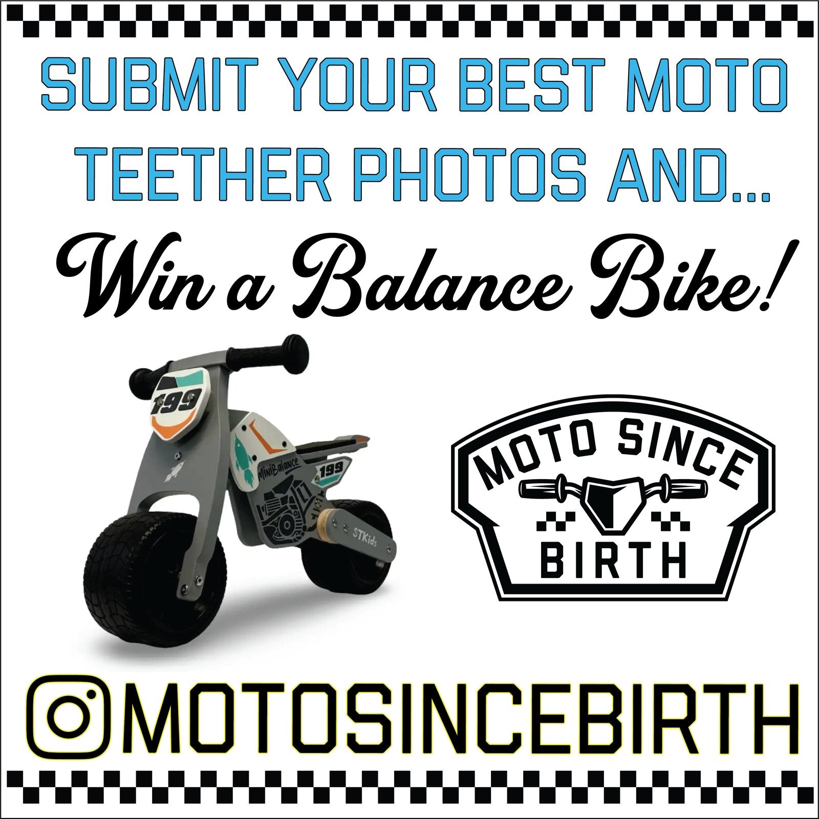 Win a balance bike contest graphic from Moto Since Birth
